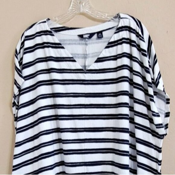 Land's End 2X (20W-22W) Striped Hi-Lo Midi Dress Pockets Nautical Preppy V-Neck - Picture 5 of 12